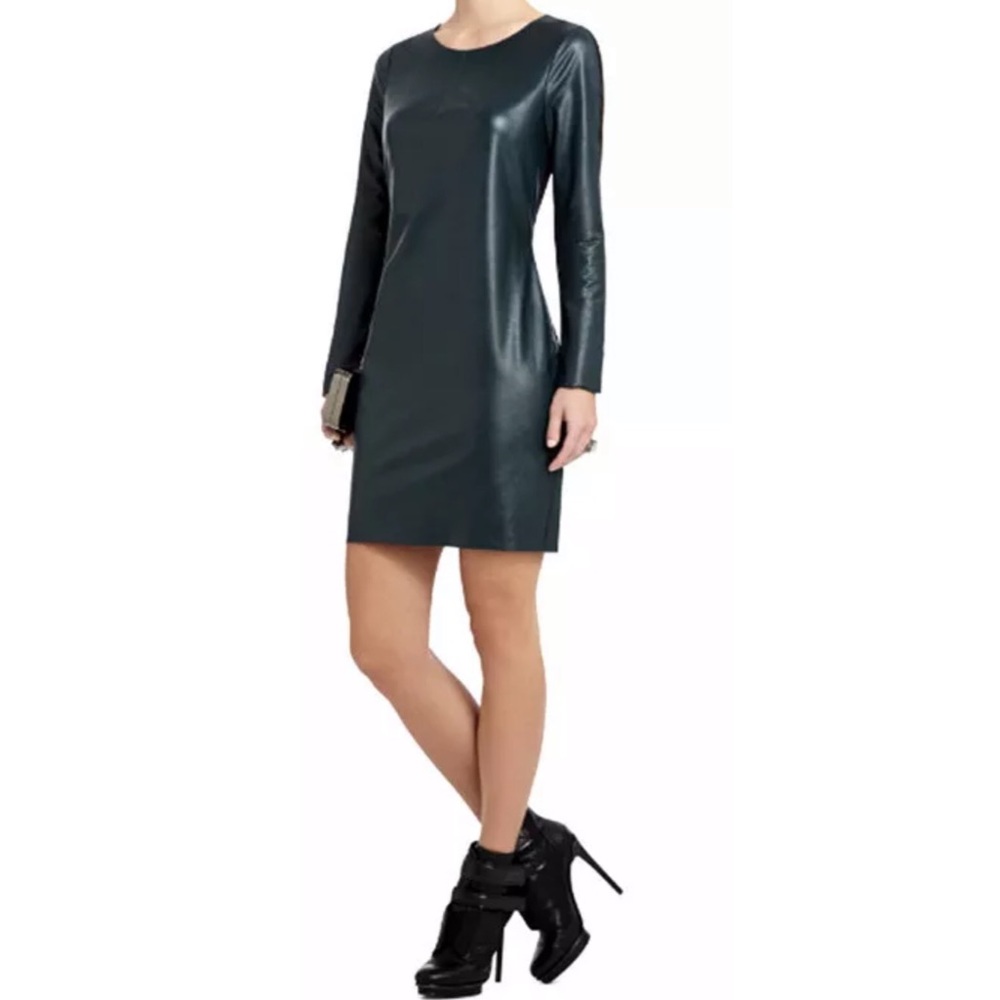 BCBG MAXAZRIA Faux Leather Dress Army Green 4